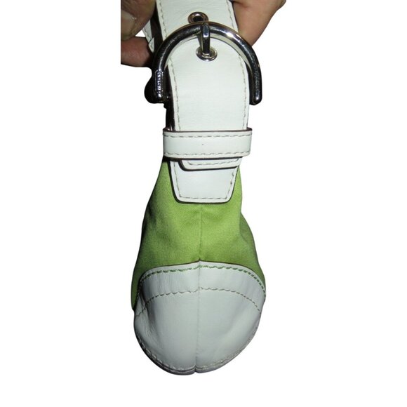Coach 2005 Vintage Soho White Leather & Green Sateen Shoulder Bag - Picture 3 of 10
